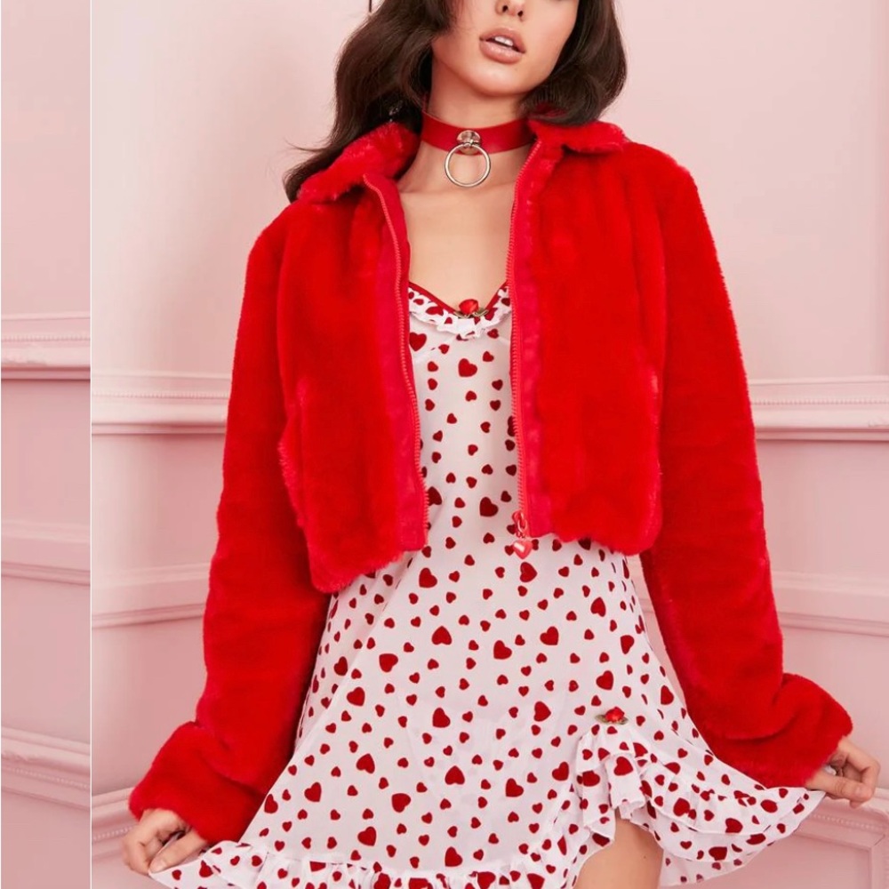 Cupid's Fool Red Faux Fur Jacket